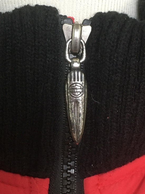 Harley Davidson | Red Quilted Hooded Jacket with Black Panels and Faux Fur - Picture 10 of 14